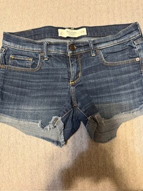 Abercrombie & Fitch Blue Denim Cutoff Shorts with Yellow Stitching